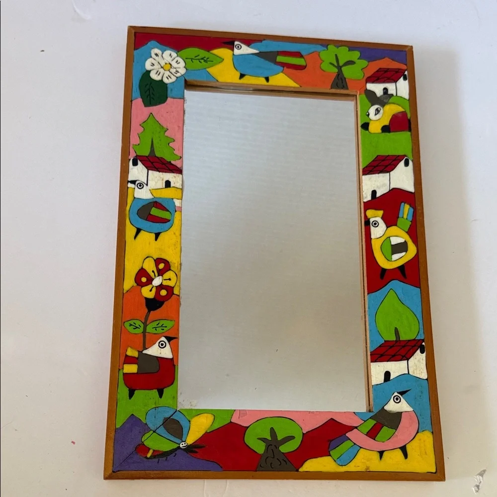 Colorful Artisan Made Hand-Painted Mirror & Frame